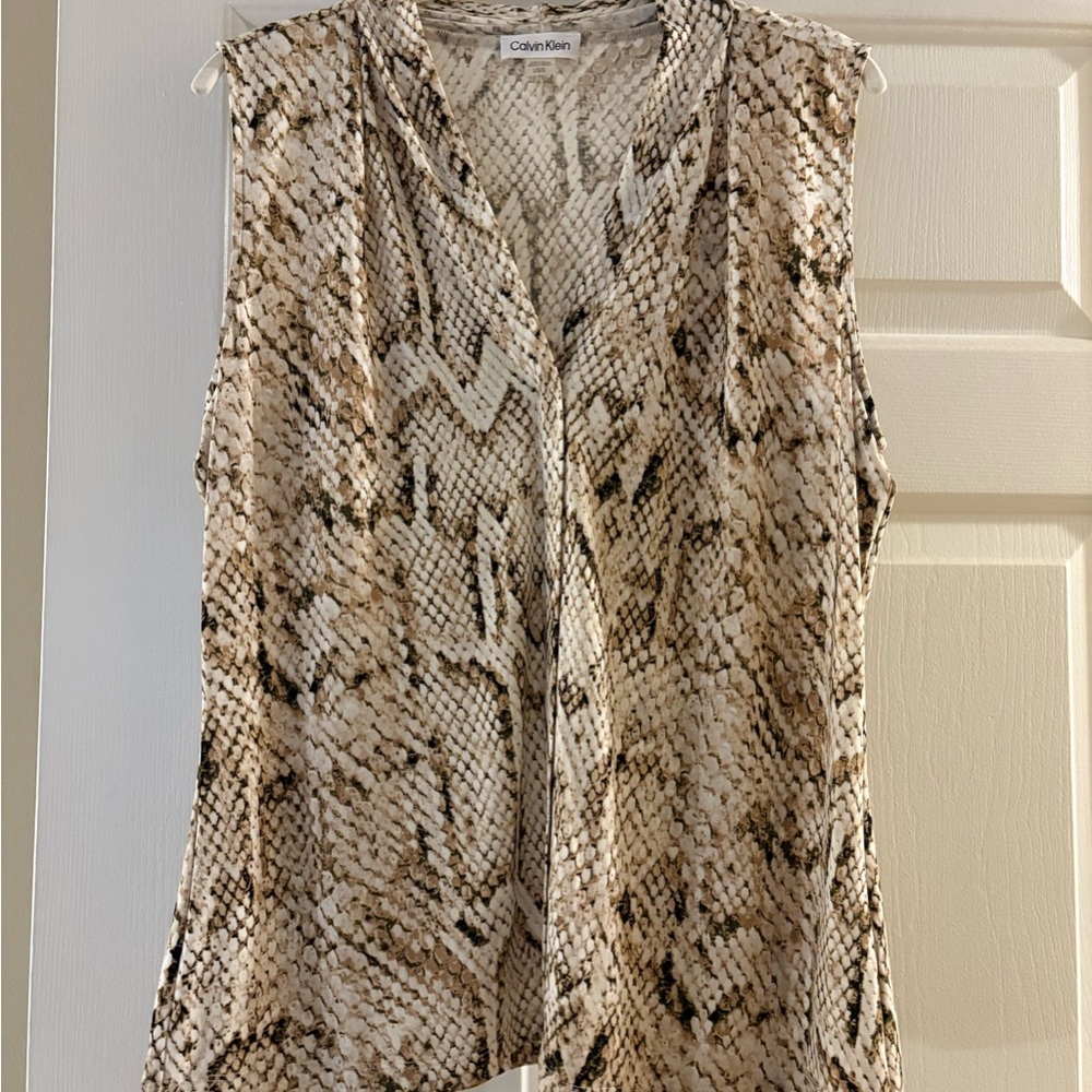 Calvin Klein Women's Snake Print Sleeveless Top - Beige